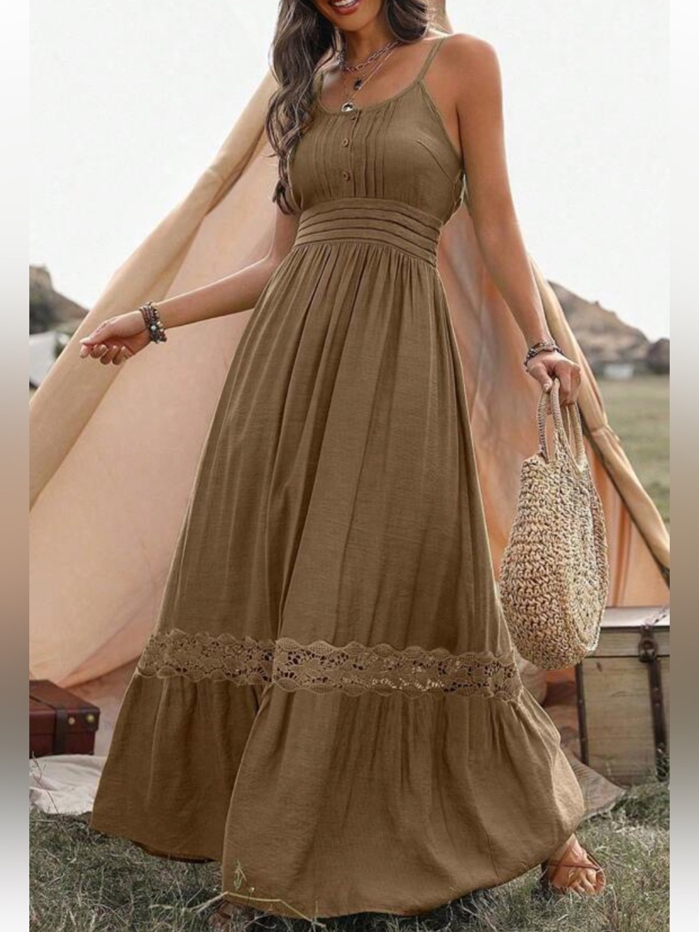 SHEIN Olive Brown Textured Garment Dress
